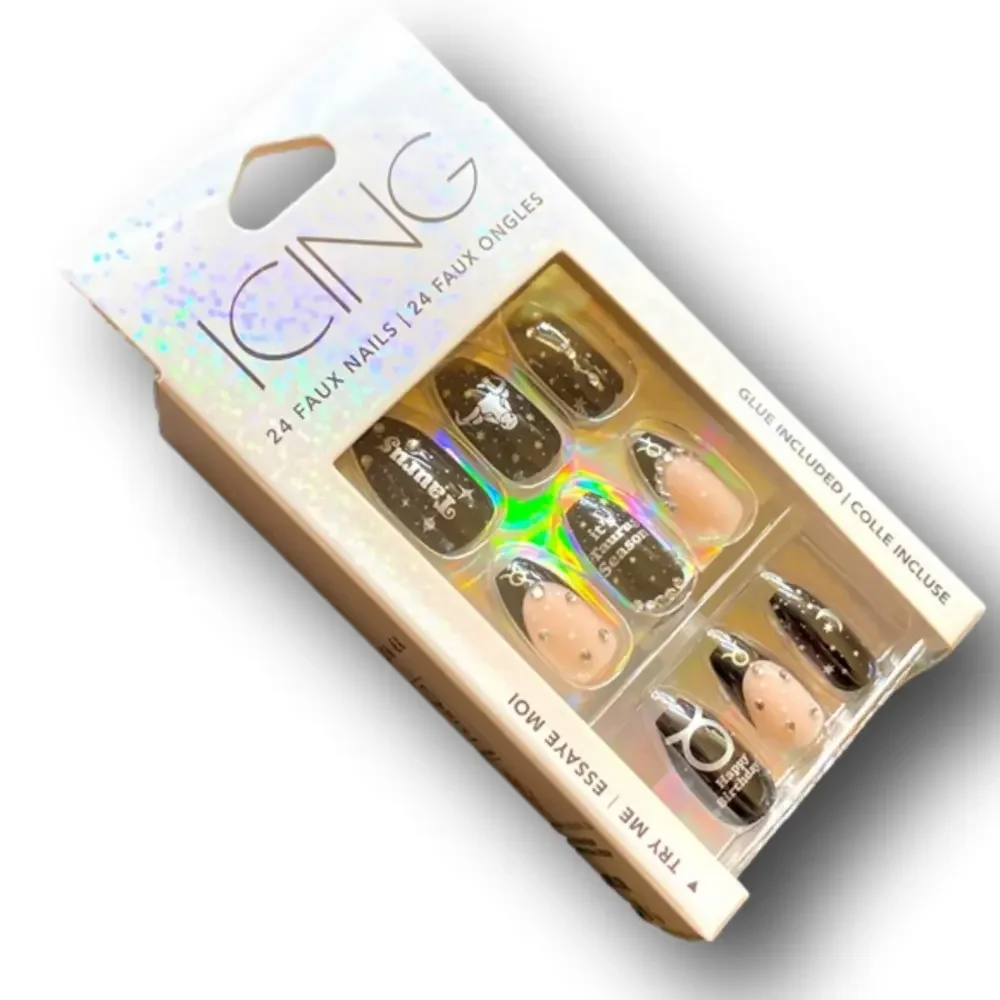 Zodiac Taurus Birthday Squareletto Faux Nail Set - 24 Pack - NWT